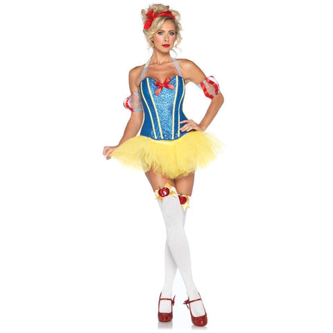 Leg Avenue Sultry Snow White Costume with Fitted Bodice and Ruffled Skirt - Fancy Dress Ups