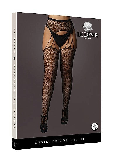 Shots Toys Suspender Leopard Pantyhose Black Built in Garter Design - - Hosiery