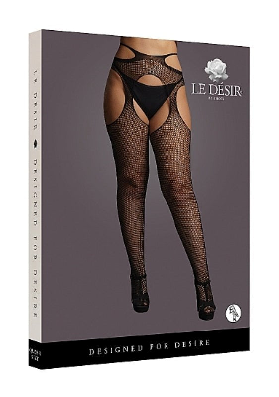 Shots Toys Suspender Pantyhose with Strappy Waist Black Intimate Hosiery - - Hosiery