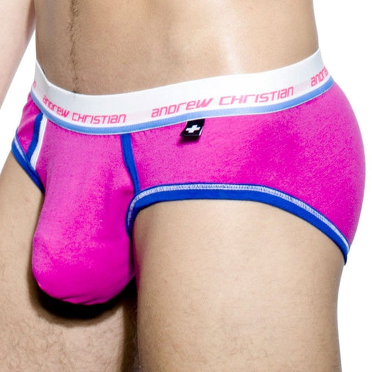 Andrew Christian Tighty Whitie Punked Mens Brief with Almost Naked Fuchsia - - Jocks and G-Strings