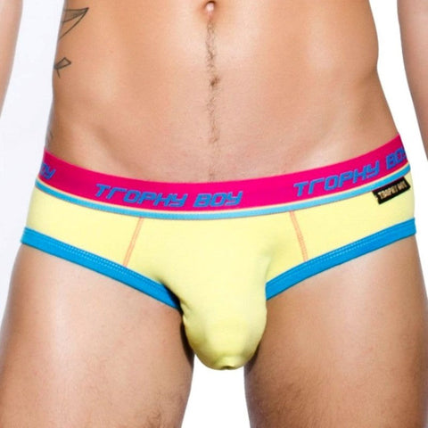 Andrew Christian Trophy Boy Brief Bright Yellow S with Snuggle Pocket - Jocks and G-Strings