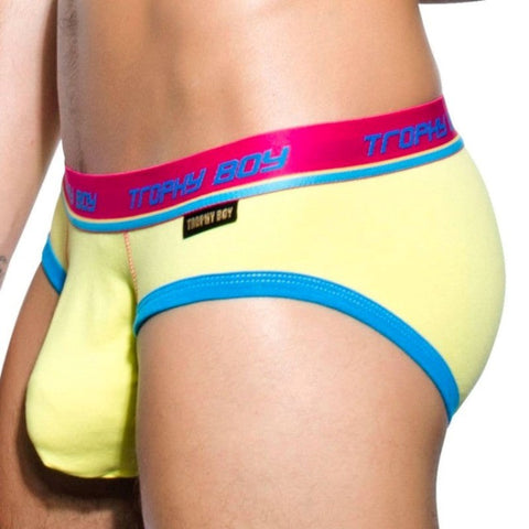 Andrew Christian Trophy Boy Brief Bright Yellow S with Snuggle Pocket - Jocks and G-Strings