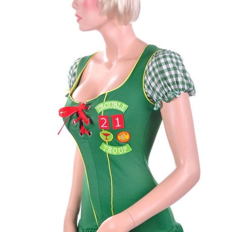 Leg Avenue Trouble Scout Costume Two Piece Green Garter Dress and Beret - Fancy Dress Ups