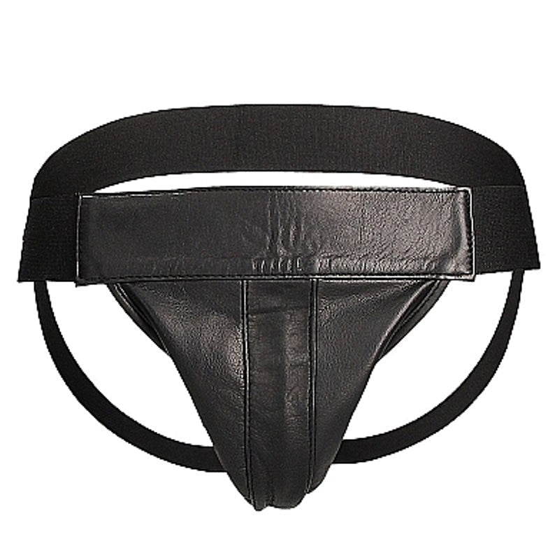 Shots Toys Uomo Plain Front Jock Black Premium Leather Jockstrap - - His Fetish