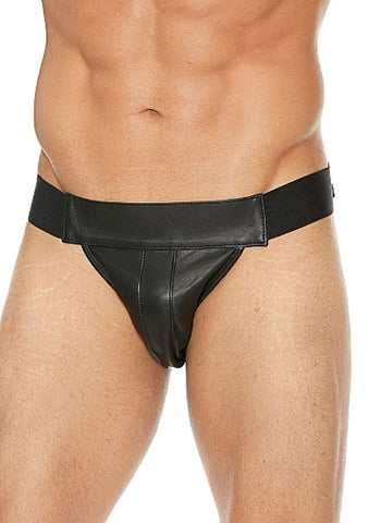 Shots Toys Uomo Plain Front Jock Black Premium Leather Jockstrap - His Fetish