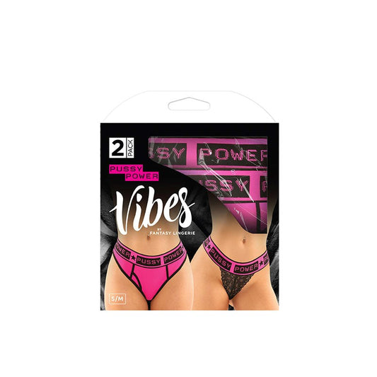 Fantasy Lingerie Vibes Pussy Power Brief & Thong Set Bold Statement Design - - Bras and Bra Sets