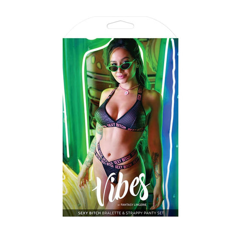 Fantasy Lingerie Vibes Sexy Bitch Lingerie Set Strappy Bralette Design - Bras and Bra Sets