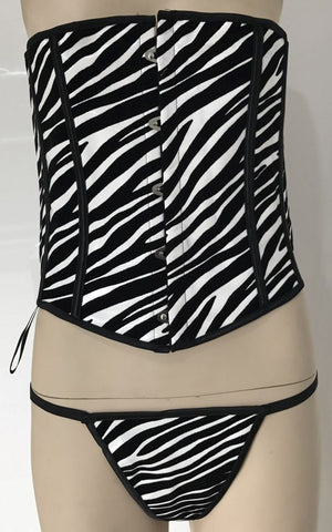 Ella Bidoe Zebra Print Vinyl Corset with G string Zebra Premium Lingerie Set - Bustiers and Corsets