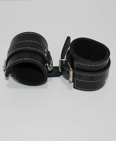 Abbey Leather Buckle Black Wrist Restraints - Cuffs and Restraints
