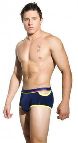 Andrew Christian Almost Naked Quirk Boxer Navy S with Side Cutouts - Jocks and G-Strings
