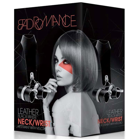 Shots Toys Bad Romance Leather Neck & Wrist Restraint Velcro Adjustable - Cuffs and Restraints