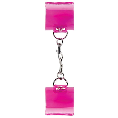 Shots Toys Bad Romance Pink Translucent Handcuffs Velcro Restraints - Cuffs and Restraints