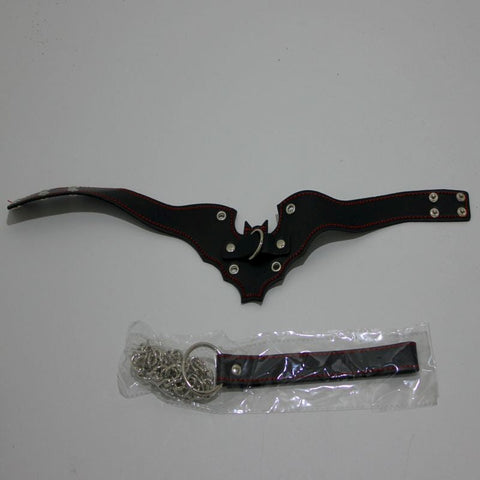 BDStyle Batman Fetish Collar with Lead Premium Black Leather Power Play - Collars and Leads