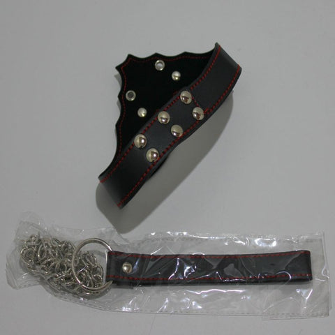 BDStyle Batman Fetish Collar with Lead Premium Black Leather Power Play - Collars and Leads