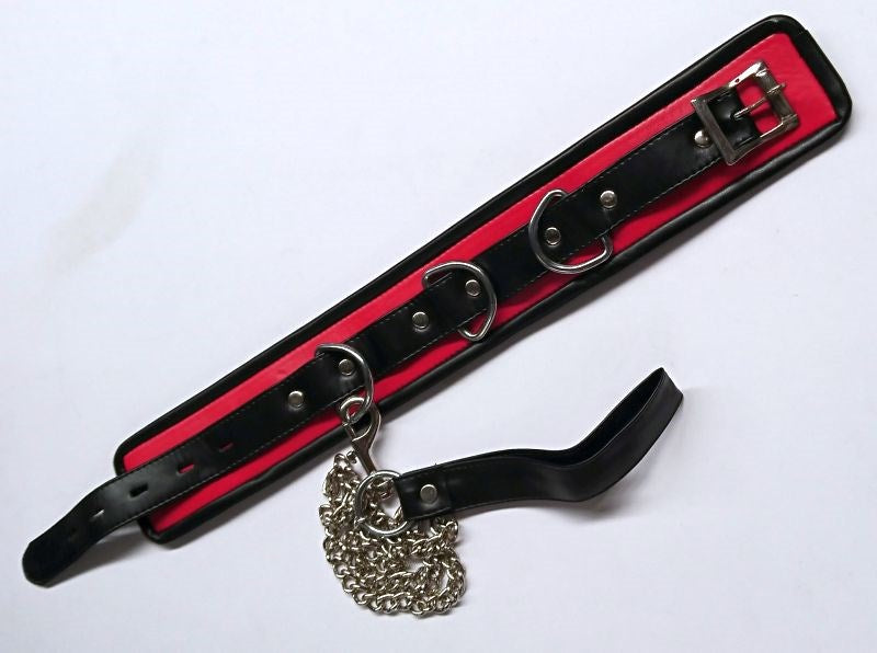 Luxurious BDSM Accessory - Black and Red Collar with Lead - - Collars and Leads