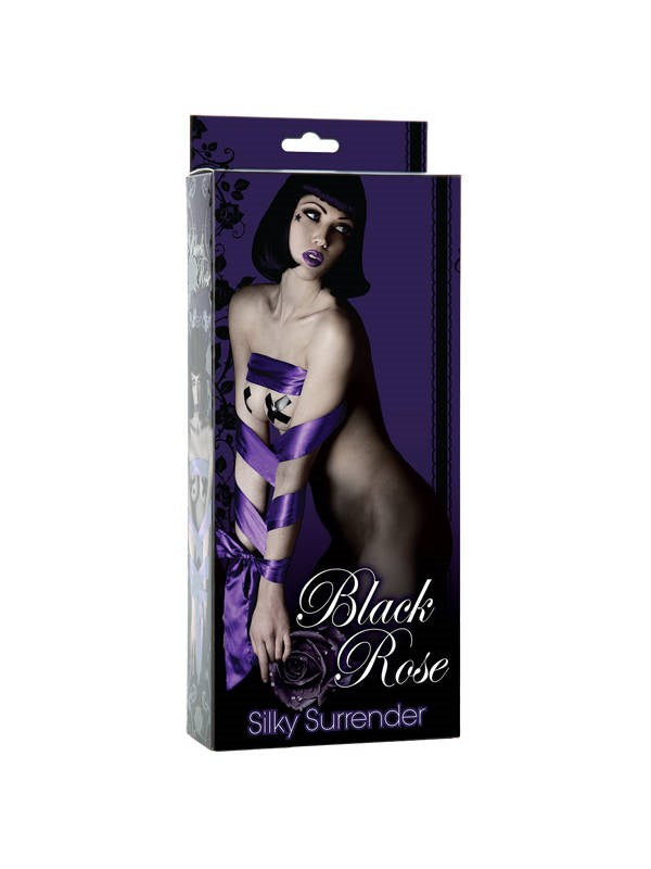 Doc Johnson Black Rose Silky Surrender BDSM Restraints 10 Foot Silk Tie - Collars and Leads
