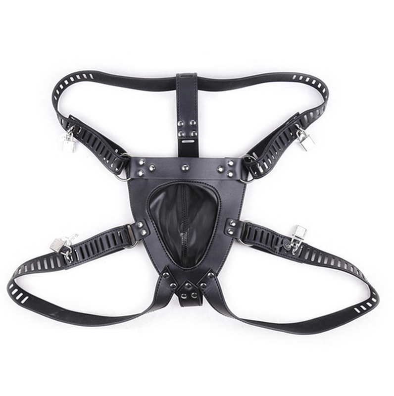 BDStyle Faux Leather Male Chastity Pants with Adjustable Cod piece - His Fetish