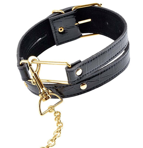 Pipedream Products Fetish Fantasy Gold Bondage Collar and Leash Set Premium - Collars and Leads