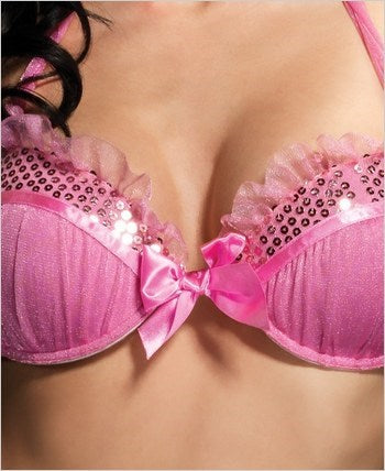 Leg Avenue Halter Push Up Bra And Mini Skirt Three Piece Lingerie Set - Bras and Bra Sets