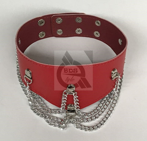 BDStyle Ladies Fetish Collar With Chains Heavy Red Heavy Duty Construction - Fancy Dress Ups