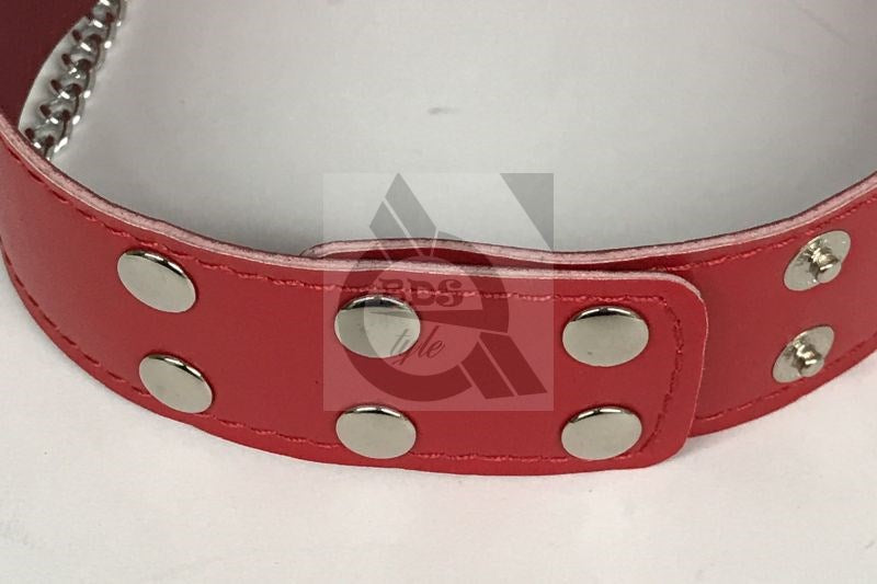 BDStyle Ladies Fetish Collar With Chains Light Red BDSM Roleplay Collar - Collars and Leads