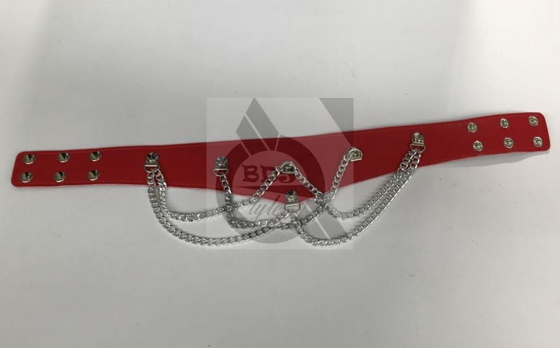 BDStyle Ladies Fetish Collar With Chains Light Red BDSM Roleplay Collar - Collars and Leads