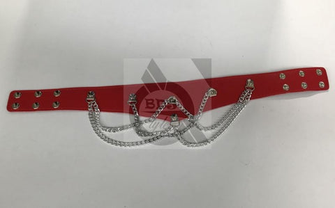 BDStyle Ladies Fetish Collar With Chains Light Red BDSM Roleplay Collar - Collars and Leads