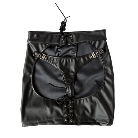BDStyle Ladies Open Back BDSM Skirt Faux Leather with Lace Up Back - Her Fetish