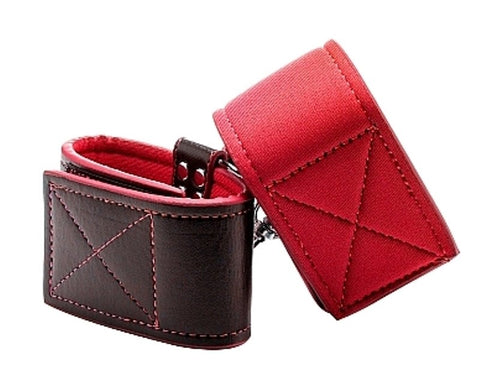 Shots Toys Ouch Reversible Ankle Cuffs Red Dual Material Restraint - Cuffs and Restraints