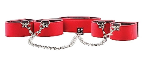 Shots Toys Ouch Reversible Collar Wrist Ankle Cuffs Red Dual Material - Cuffs and Restraints