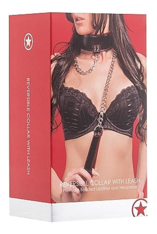 Shots Toys Ouch Reversible Collar with Leash Red BDSM Power Exchange - Collars and Leads