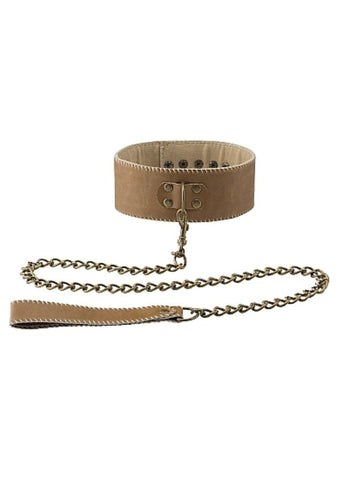 Shots Toys Ouch! Bondage Collar With Leash Brown Premium Leather BDSM Set - Collars and Leads