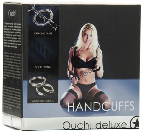 Shots Toys OUCH! DELUXE Handcuffs Chrome Steel Fur Lined Restraints - Cuffs and Restraints