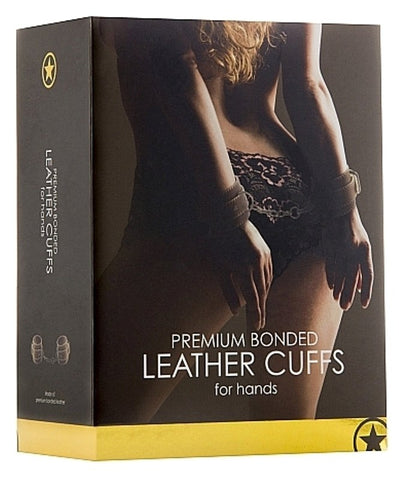 Shots Toys Premium Bonded Leather Cuffs for Hands Brown Adjustable Restraints - Cuffs and Restraints