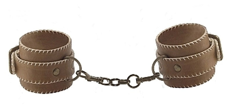 Shots Toys Premium Bonded Leather Cuffs for Hands Brown Adjustable Restraints - - Cuffs and Restraints