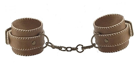 Shots Toys Premium Bonded Leather Cuffs for Hands Brown Adjustable Restraints - Cuffs and Restraints