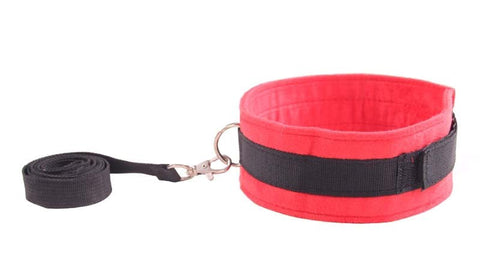BDStyle RednBlack Velcro Collar & Removable Lead BDSM Power Exchange - Collars and Leads