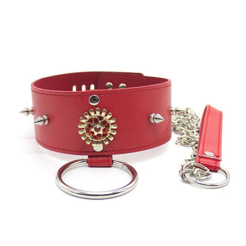 BDStyle Red Medallion Spiked Collar & Leash with Spiked Design - Collars and Leads