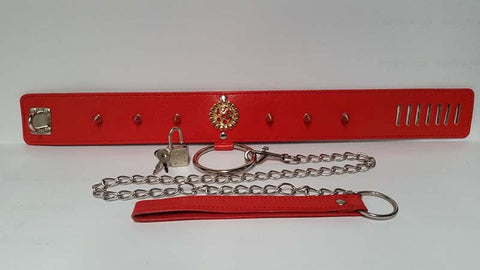BDStyle Red Medallion Spiked Collar & Leash with Spiked Design - Collars and Leads