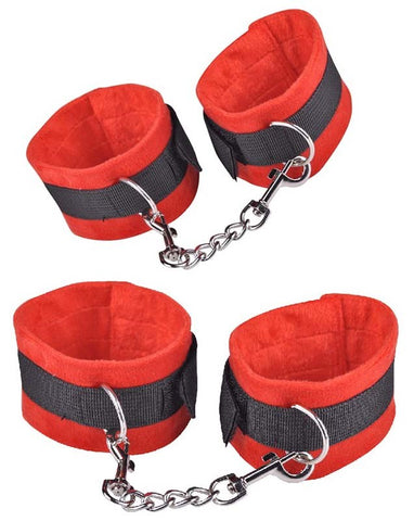 BDStyle RednBlack Wrist & Ankle Cuffs with Adjustable Restraints - Cuffs and Restraints