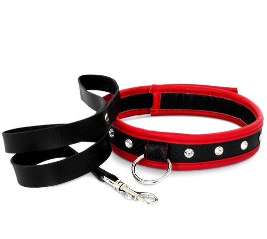 Adam & Eve Scarlet Couture Collar and Leash BDSM Power Play Set - - Collars and Leads