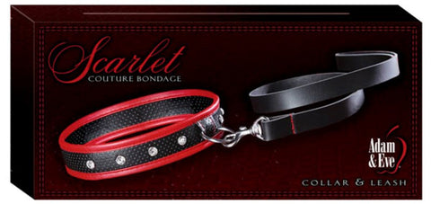 Adam & Eve Scarlet Couture Collar and Leash BDSM Power Play Set - Collars and Leads