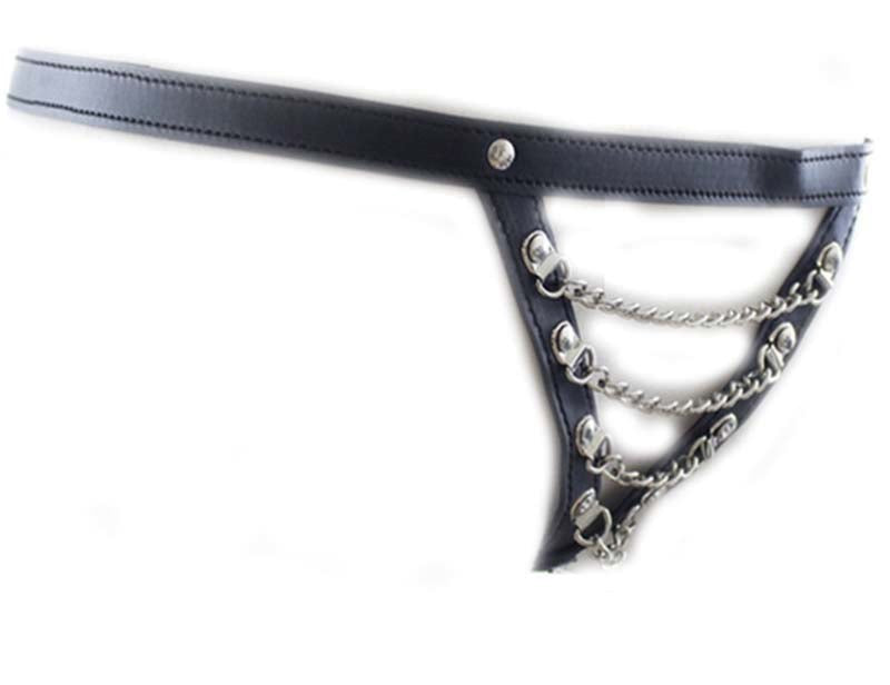 BDStyle Sexy Pu Panty with Front Chain Black Faux Leather Fetish Wear - Her Fetish