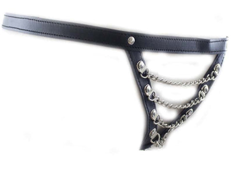 BDStyle Sexy Pu Panty with Front Chain Black Faux Leather Fetish Wear - Her Fetish