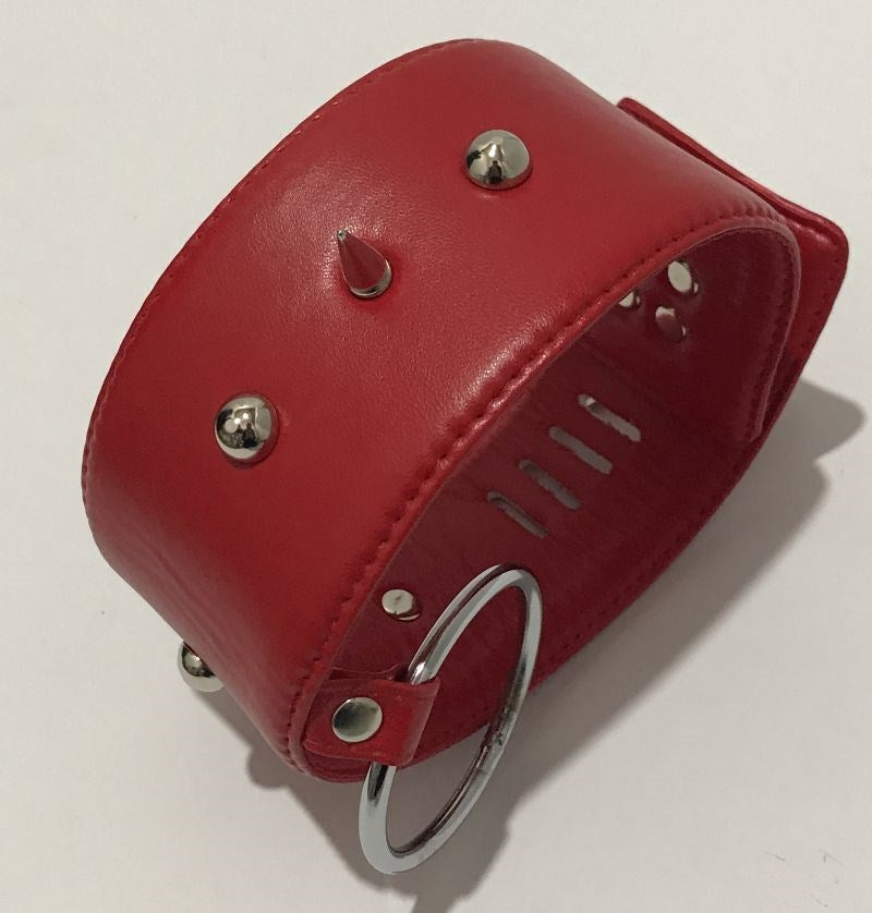 BDStyle Spiked Bondage Collar Metal O Ring Red Faux Leather BDSM - Collars and Leads