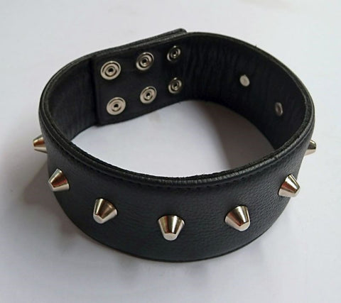 Hells Couture Spiked Slave Collar with Three Layer Button Buckle System - Collars and Leads