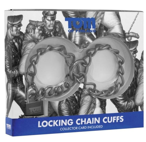 XR Brands Tom of Finland Locking Chain Cuffs Stainless Steel Restraint - Cuffs and Restraints