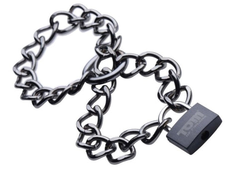 XR Brands Tom of Finland Locking Chain Cuffs Stainless Steel Restraint - Cuffs and Restraints