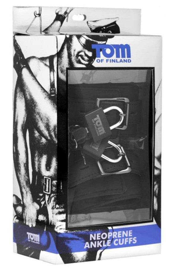 XR Brands Tom of Finland Neoprene Ankle Cuffs with Lock and Key Feature - Cuffs and Restraints