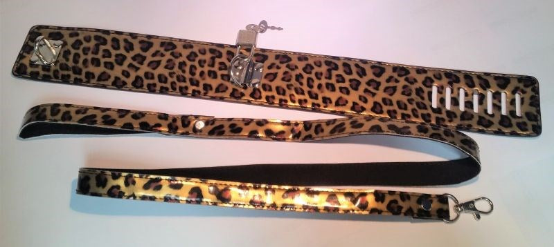 BDStyle Wild Leopard Collar and Leash Adjustable BDSM Set with Chain - Collars and Leads